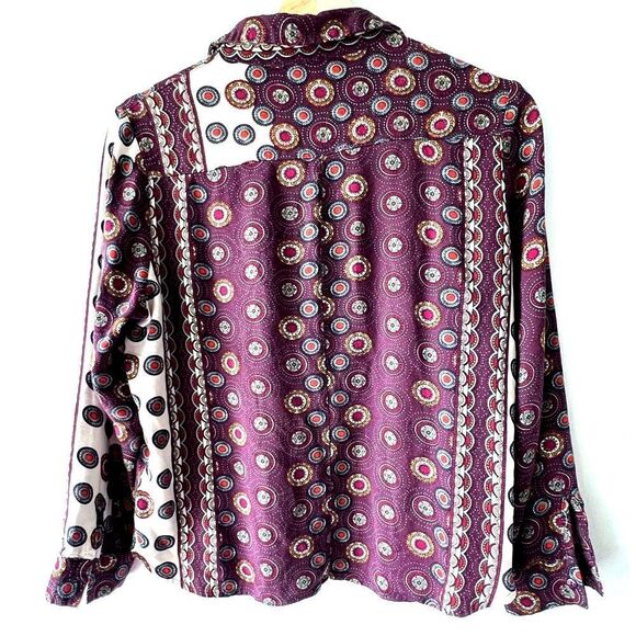 NATURA anthropology Womens Blouse print boho chic Long sleeve viscose S - Picture 11 of 16